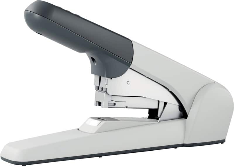 Leitz Heavy Duty Flat Clinch Stapler 5552 Half Strip White 60 Sheets 25/10 Metal, Plastic