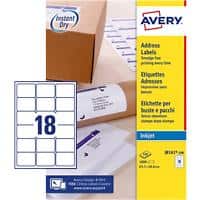 Avery J8161-100 Address Labels Self Adhesive 63.5 x 46.6 mm White 100 Sheets of 18 Labels