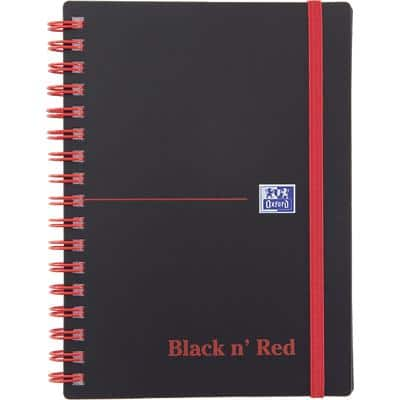 OXFORD Notebook Black n' Red A6 Ruled Spiral Bound PP (Polypropylene) Hardback Black, Red Perforated 140 Pages 70 Sheets