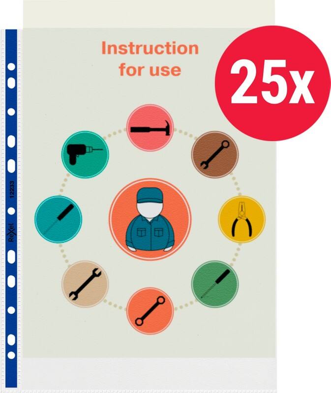 Rexel Punched Pockets  A4 Orange Peel Blue, Transparent 85 microns PP (Polypropylene) Top Opening 11 Holes Pack of 25