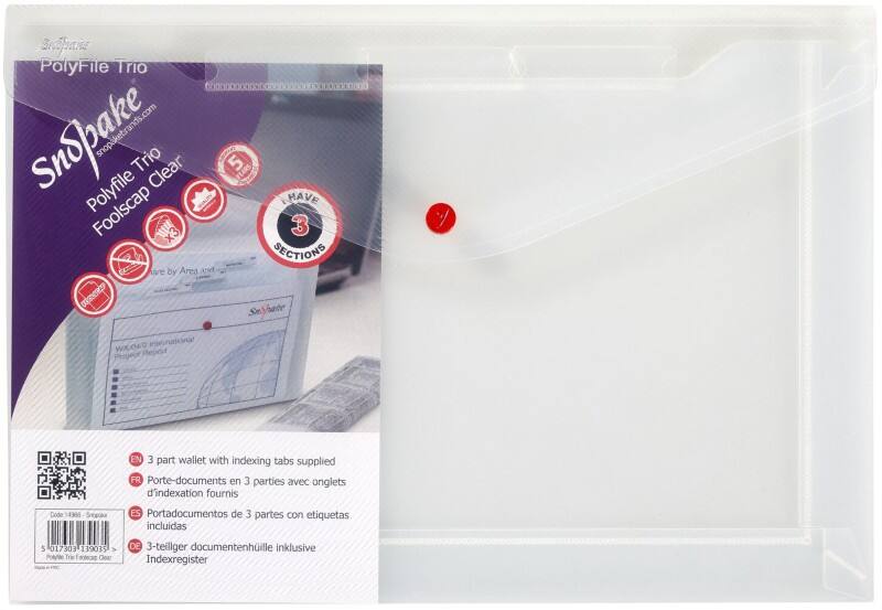 Snopake Document Wallets 14966 Foolscap Transparent Polypropylene 36 x 24 cm Pack of 5