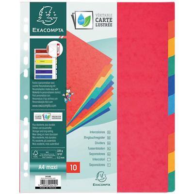 Exacompta Blank Dividers A4+ Assorted Multicolour 10 Part Cardboard 11 Holes 10 Part