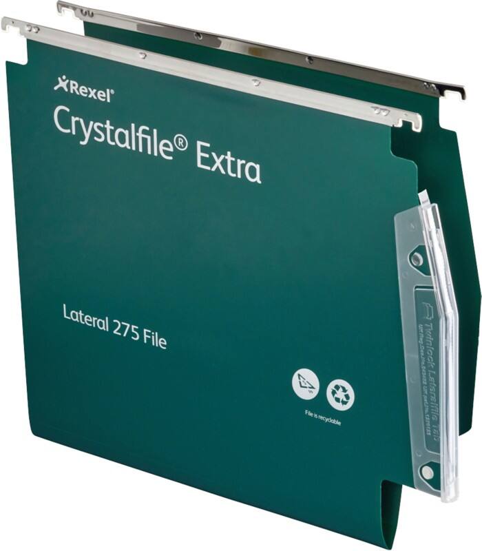 Rexel Crystalfile Heavy Duty 275 Lateral Suspension File 70637 V Base 15 mm Green Polypropylene Pack of 25