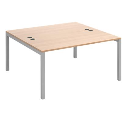 Rectangular Back to Back Desk with Beech Coloured Melamine & Steel Top and Silver Frame 4 Legs Connex 1400 x 1600 x 725 mm