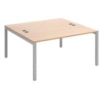 Rectangular Back to Back Desk with Beech Coloured Melamine & Steel Top and Silver Frame 4 Legs Connex 1400 x 1600 x 725 mm