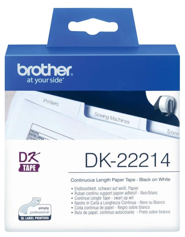 Brother QL Label Roll Authentic DK-22214 Adhesive Black on White 12 x 12 mm
