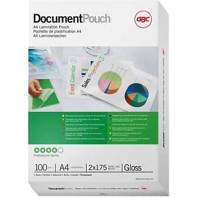 GBC Laminating Pouch A4 Glossy 2 x 175 (350 Microns) Transparent Pack of 100