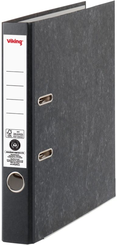 Viking Narrow Lever Arch File A4 50 mm Black 2 Rings Cardboard Marbled Portrait