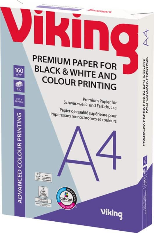 Viking A4 Colour Printing Paper, 160gsm, 250