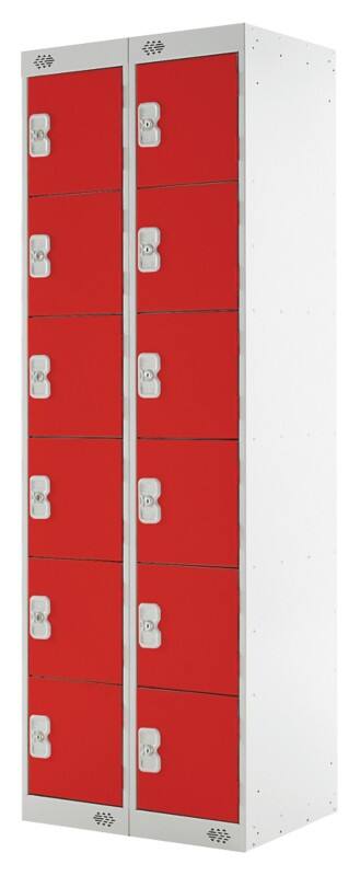LINK51 Steel Locker 6 Doors 2 nests Key lock 600 x 450 x 1,800 mm Grey, Red