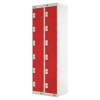 LINK51 Steel Locker 6 Doors 2 nests Key lock 600 x 450 x 1,800 mm Grey, Red