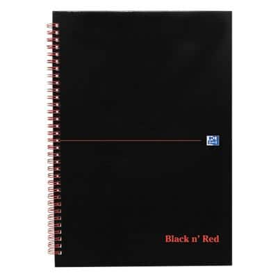 OXFORD Notebook Black n' Red A5 Ruled Spiral Bound Cardboard Hardback Black, Red Perforated 140 Pages 70 Sheets