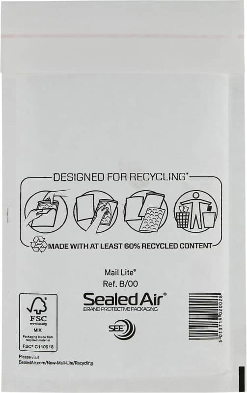 Mail Lite Mailing Bag B/00 White Plain 120 (W) x 210 (H) mm Peel and Seal 79 gsm Pack of 100
