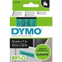 Dymo D1 S0720590 / 45019 Authentic Label Tape Self Adhesive Black Print on Green 12 mm x 7m