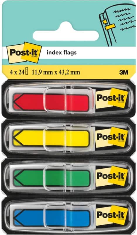 Post-it Index Flags Arrow 1.19 x 4.32 cm Assorted 4 Packs of 24 Strips