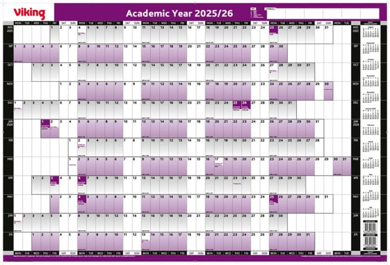 Viking Academic Year Planner 2025, 2026 English 96 (W) x 61 (H) cm Purple