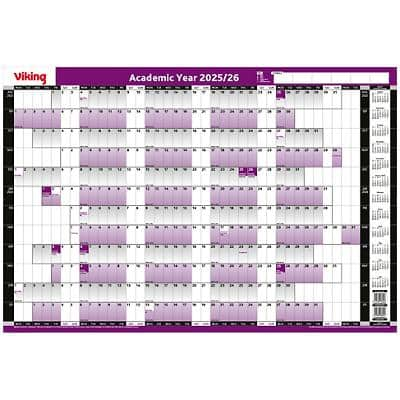 Viking Academic Annual Planner 2023, 2024 Landscape Purple English 96 x 61 cm