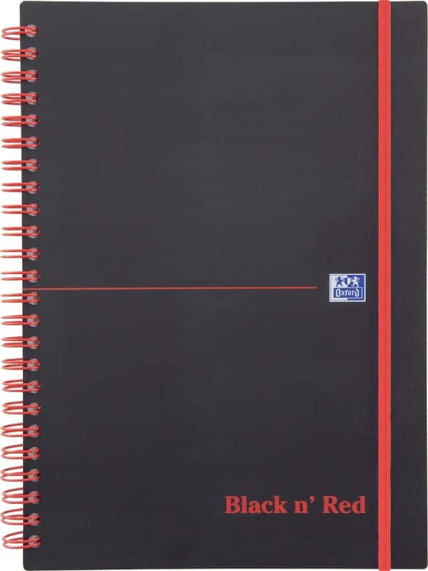 OXFORD Notebook Black n' Red A5 Ruled Spiral Bound PP (Polypropylene) Hardback Black, Red Perforated 140 Pages 70 Sheets