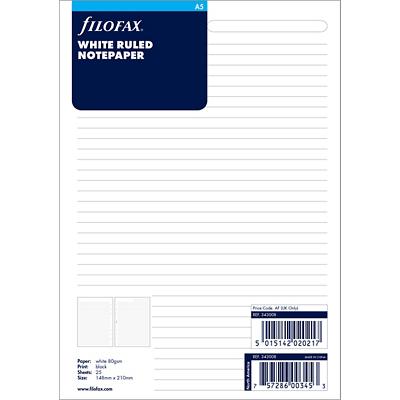 Filofax A5 Inserts White Ruled 25 Sheets (organiser size 210 x 148 mm)