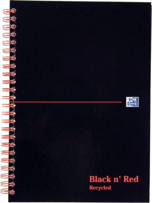 OXFORD Notebook Black n' Red A5 Ruled Spiral Bound Cardboard Hardback Black, Red Perforated 140 Pages 70 Sheets