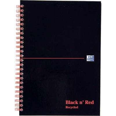 OXFORD Notebook Black n' Red A5 Ruled Spiral Bound Cardboard Hardback Black, Red Perforated 140 Pages 70 Sheets