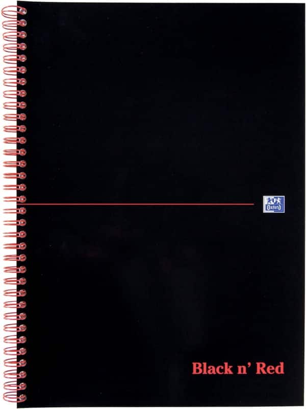 OXFORD Notebook Black n' Red A4 Ruled Spiral Bound Soft Cover Soft Cover Black, Red Perforated 100 Pages 50 Sheets