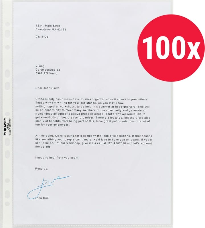 DURABLE Premium Punched Pockets  A4 Clear Transparent 80 Microns PP (Polypropylene) Top Opening 11 Holes 2676-19 Pack of 100