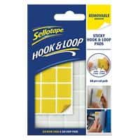 Sellotape Sticky Hook and Loop Pads Permanent 20 x 20mm Yellow, White Pack of 24