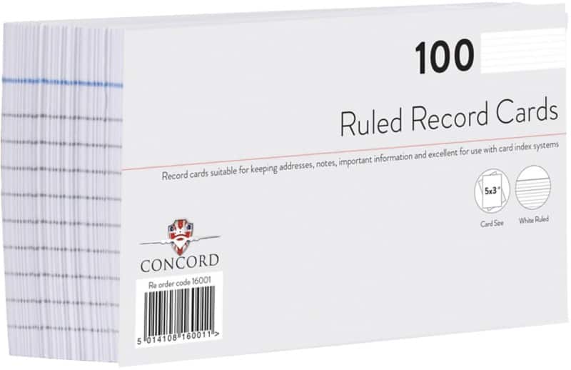 Concord Record Cards Ruled White 127 x 76 mm 100 Sheets
