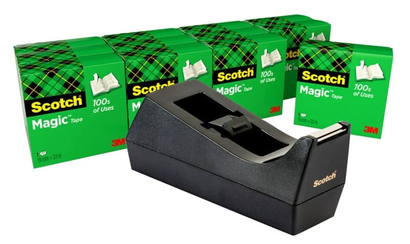 Scotch Tape Dispenser Set Scotch Magic 3M25910 &nbsp; Black 19 mm (W) x 33 m (L) Small Core Pack of 12