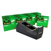 Scotch Tape Dispenser Set Scotch Magic Black 19 mm (W) x 33 m (L) Small Core Pack of 12