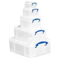 Really Useful Box Plastic Storage Set 1.1 / 0.7 / 1.6 / 3 / 9 and 18 Litre Pack of 5