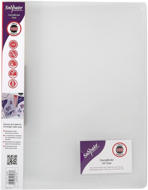 Snopake Clamp Binder Polypropylene A4 Transparent