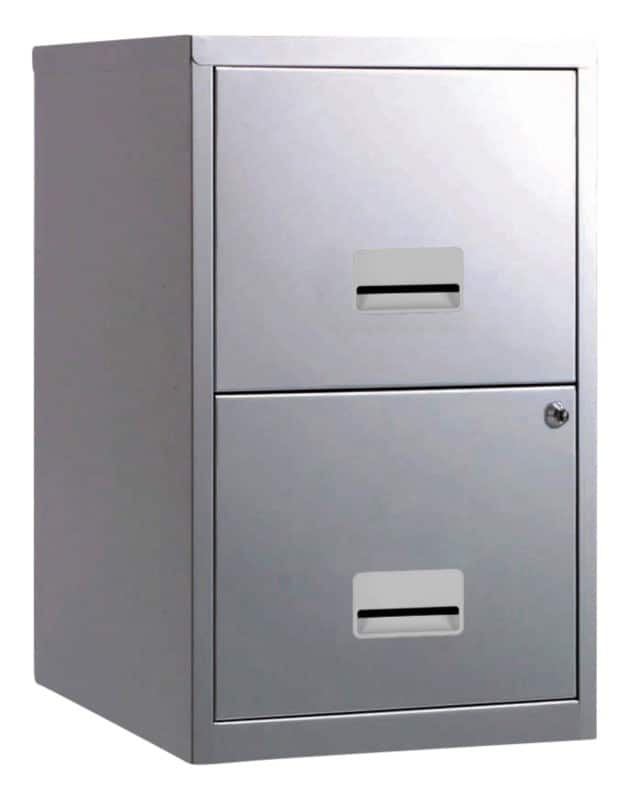 Pierre Henry Maxi Steel Filing Cabinet with 2 Lockable Drawers 400 x 400 x 660 mm Silver