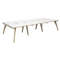 Dams International Rectangular Triple Back to Back Desk with White Melamine Top, Oak Edging and White Frame 4 Solid Oak Legs Fuze 3600 x 1600 x 725 mm