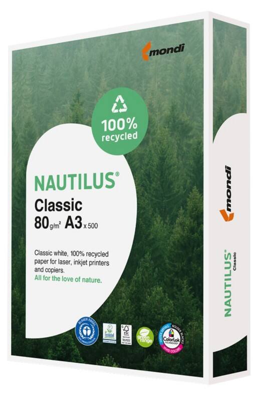 Nautilus Classic A3 Printer Paper White Recycled 100% 80 gsm Frosted 500 Sheets
