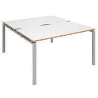 Dams International Rectangular Back to Back Desk with White Melamine Top, Oak Edging and Silver Frame 4 Legs Adapt II 1400 x 1600 x 725 mm