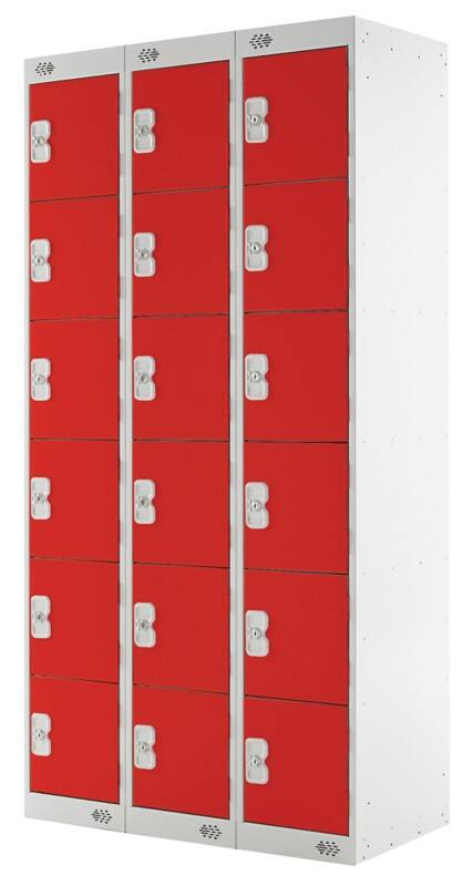 LINK51 Steel Locker 6 Doors 3 nests Key lock 900 x 450 x 1,800 mm Grey, Red