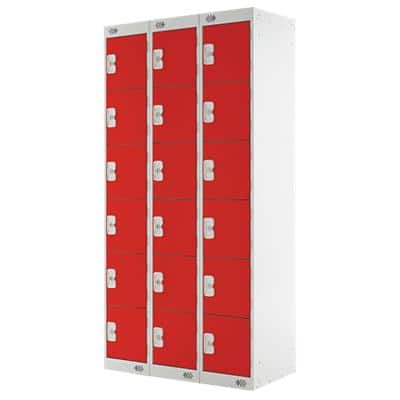 LINK51 Standard Mild Steel Locker with 6 Doors Standard Deadlock Lockable with Key 3 300 x 450 x 1800 mm Grey & Red