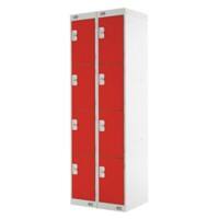 LINK51 Steel Locker 4 Doors 2 nests Key lock 600 x 450 x 1,800 mm Grey, Red