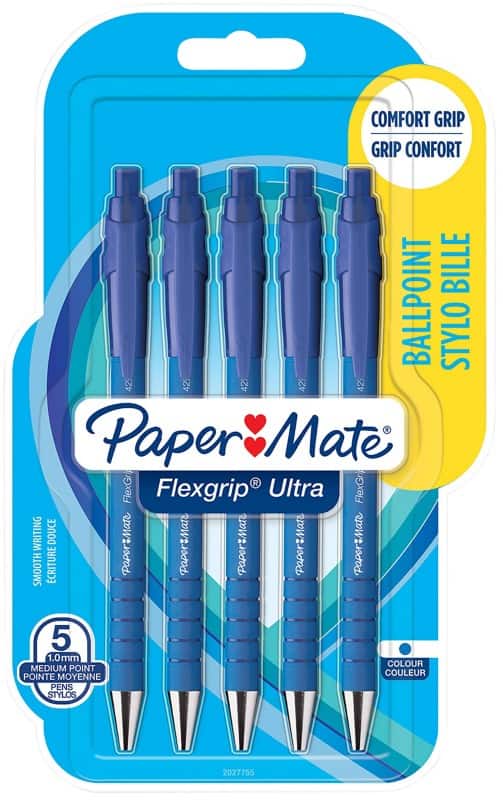 Papermate FlexGrip Ultra Retractable Ballpoint Pen Blue 1 mm Medium Ballpoint Pack of 5 