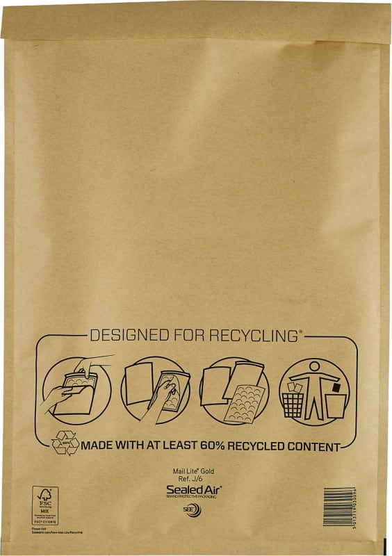 Mail Lite Mailing Bag J/6 Gold Plain 300 (W) x 440 (H) mm Peel and Seal 79 gsm Pack of 50