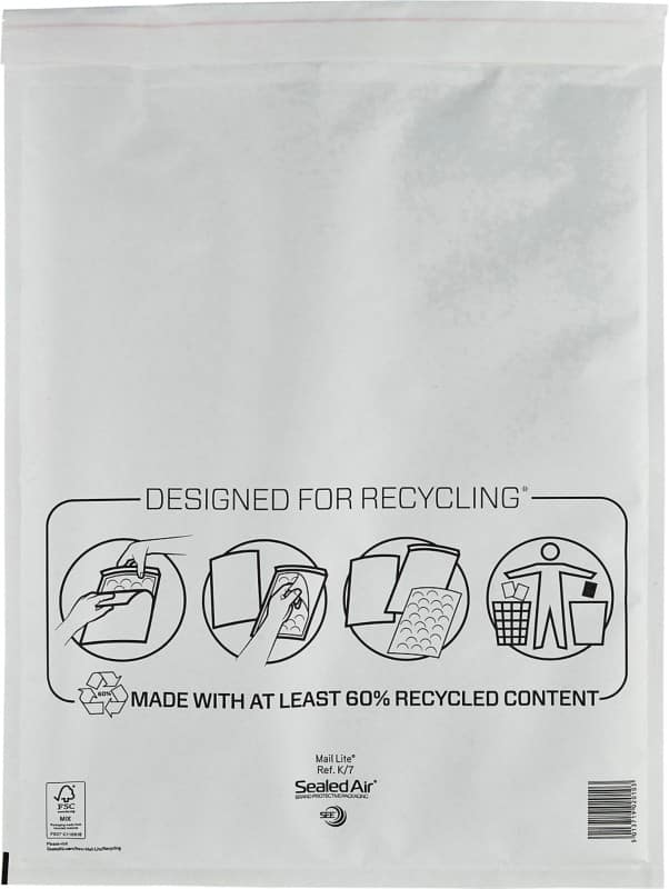 Mail Lite Mailing Bag K/7 White Plain 350 (W) x 470 (H) mm Peel and Seal 79 gsm Pack of 50