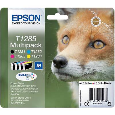 Epson T1285 Original Ink Cartridge C13T12854012 Black, Cyan, Magenta, Yellow Pack of 4 Multipack