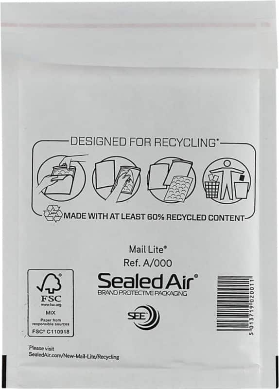 Mail Lite Mailing Bag A/000 White Plain 110 (W) x 160 (H) mm Peel and Seal 79 gsm Pack of 100