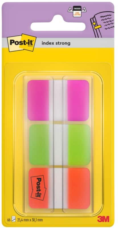 Post-it Index Flags 2.54 x 3.81 cm Assorted 3 Packs  of 22 Strips