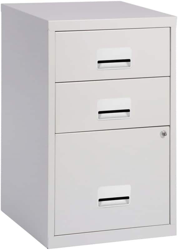 Pierre Henry Steel Filing Cabinet with 3 Lockable Drawers COMBI 400 x 400 x 660 mm Silver