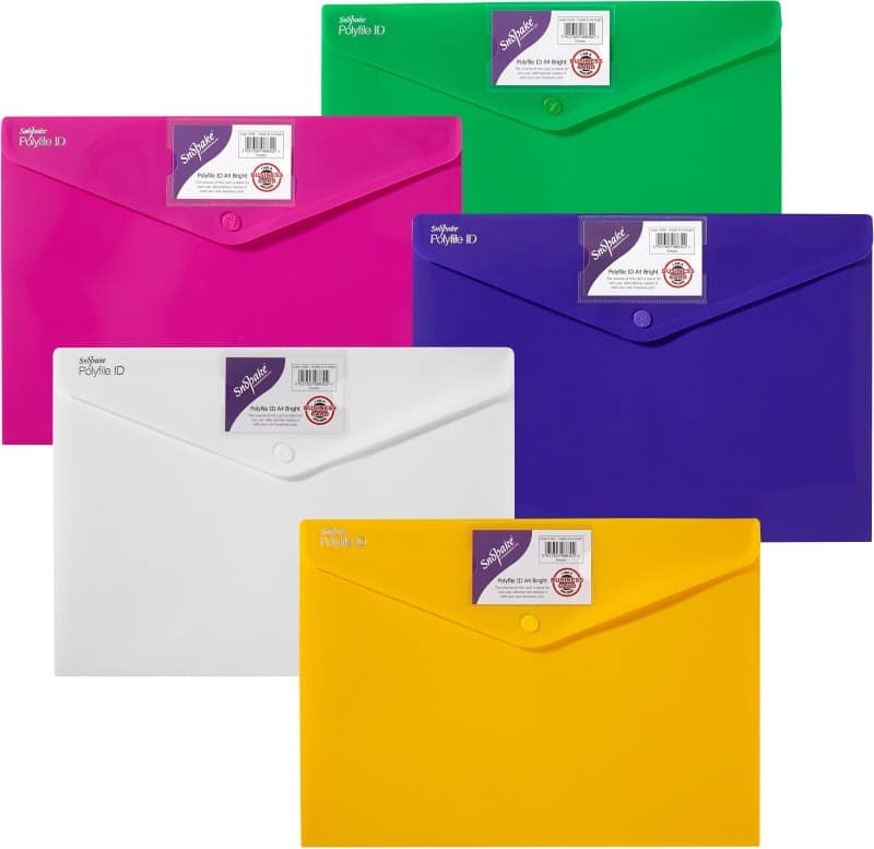 Snopake Document Wallet A4 Press Stud PP (Polypropylene) Landscape 33 (W) x 0.5 (D) x 24 (H) cm Assorted Pack of 5