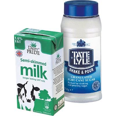 Milk and Sugar Bundle 12 Milk Cartons 500 ml each, 1 Jar of Sugar 750 ml