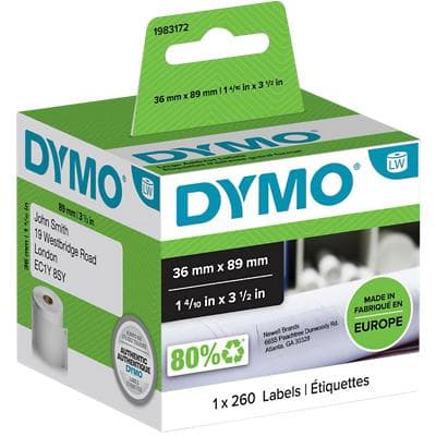 DYMO LW Address Labels 1983172 Black on White Self Adhesive 36 mm x 89 mm 260 Labels